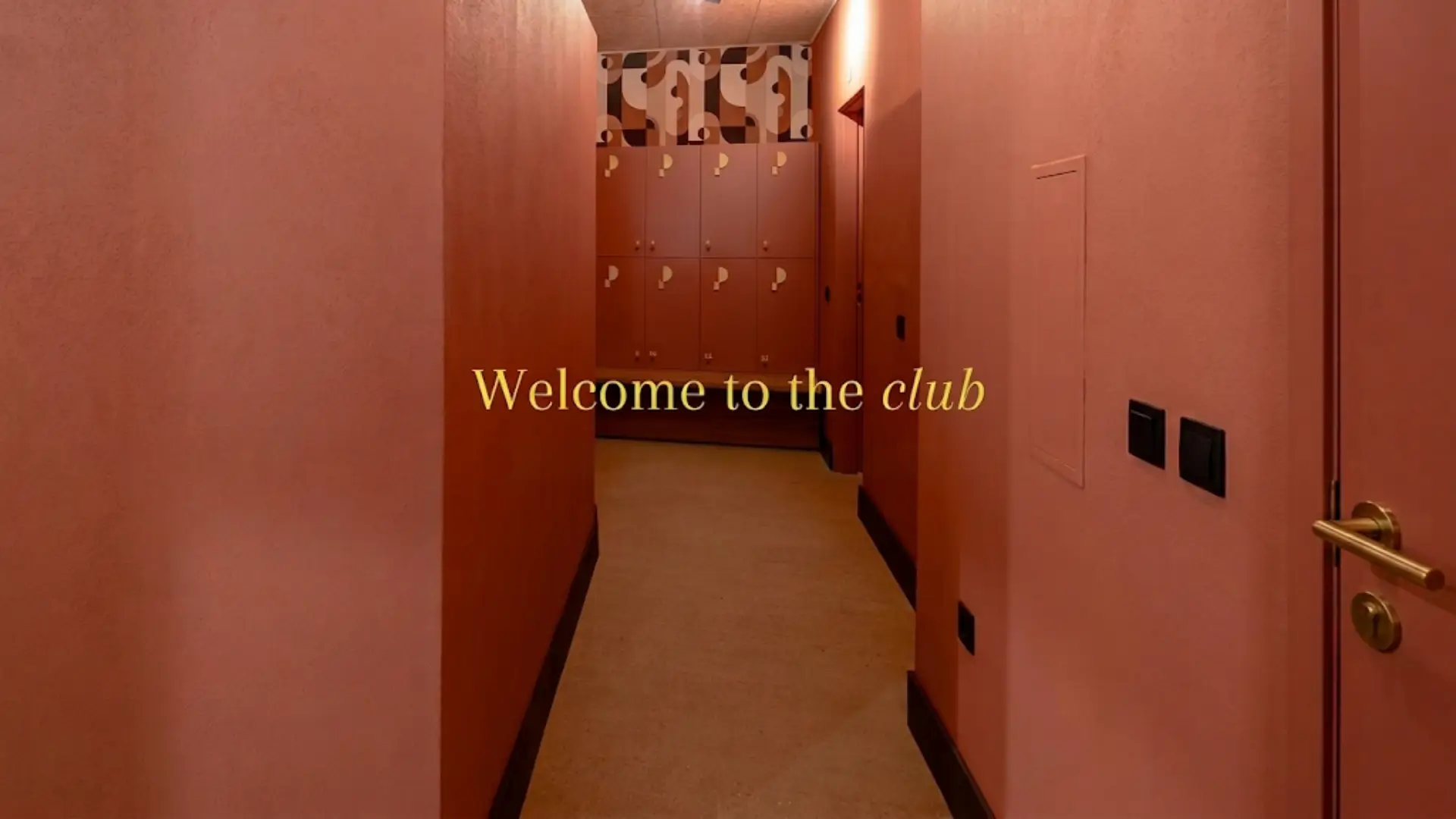 Welcome to the club sign in a red corridor at Prescription